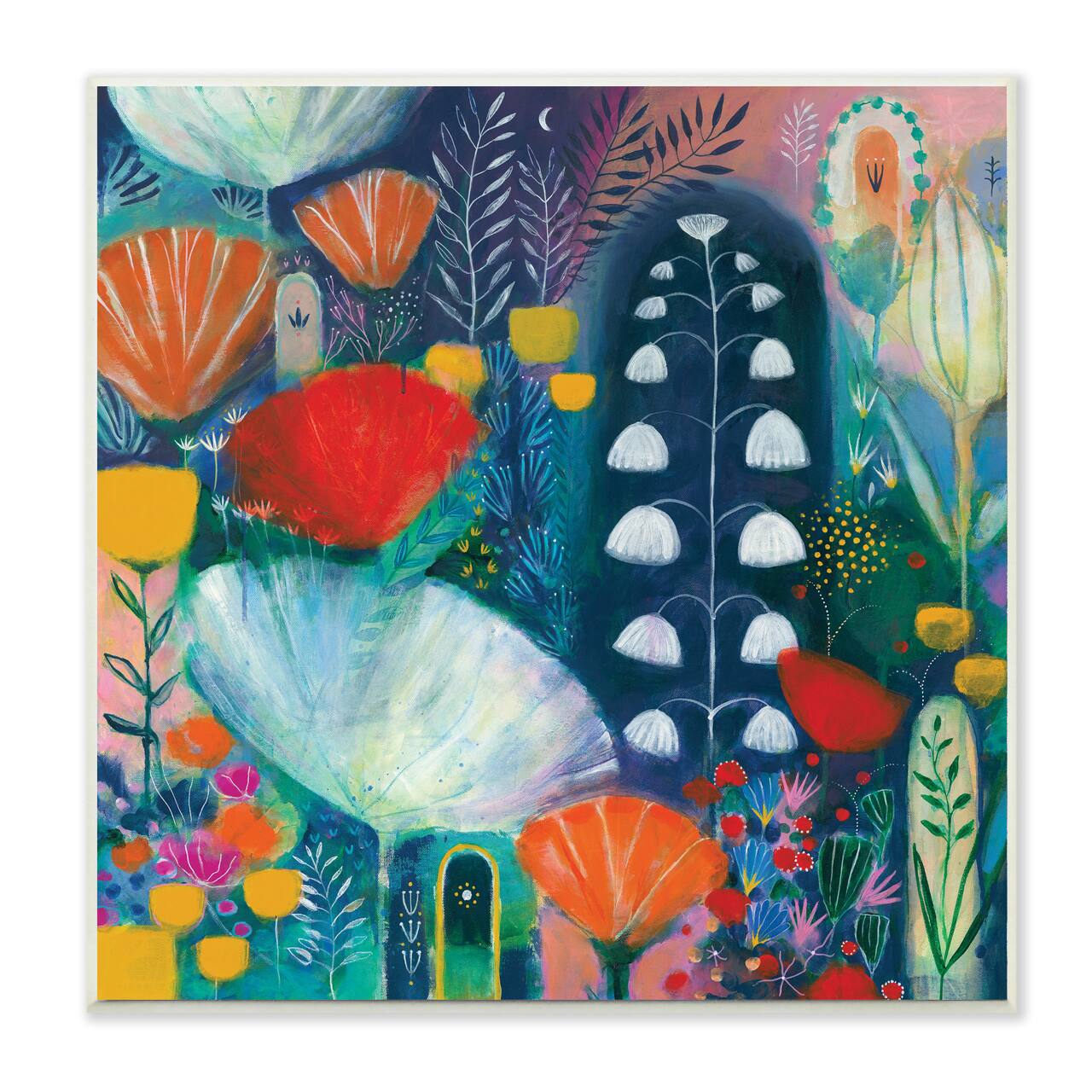 Stupell Industries Playful Field of Abstract Florals Blue Red,12" x 12"